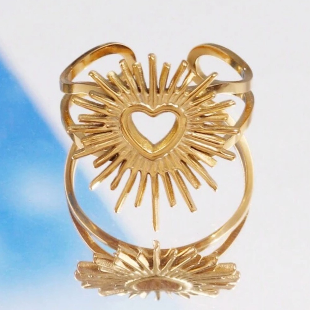 Radiant Sacred Heart~ of Jesus Immaculate Mary Burst Explode Catholic Steel Ring